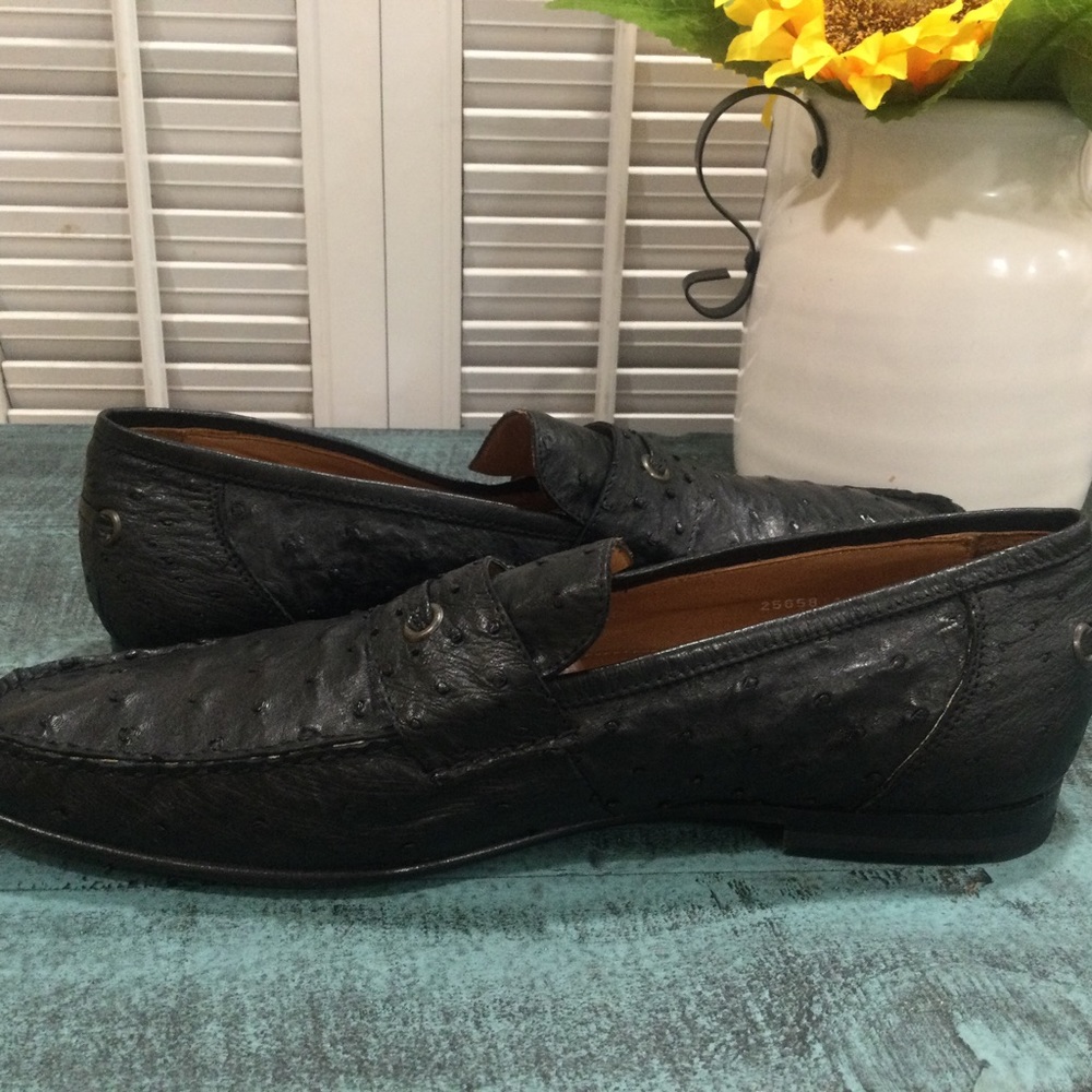GIORGIO’S OF PALM BEACH GENUINE OSTRICH BLACK LOAFERS HANDMADE IITALY 10.5 NEW